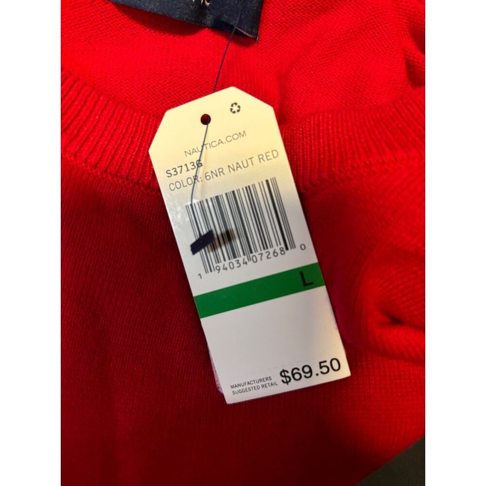 Nautica NWT Red Navy Striped Crewneck Sweater Sz Large - Picture 7 of 7